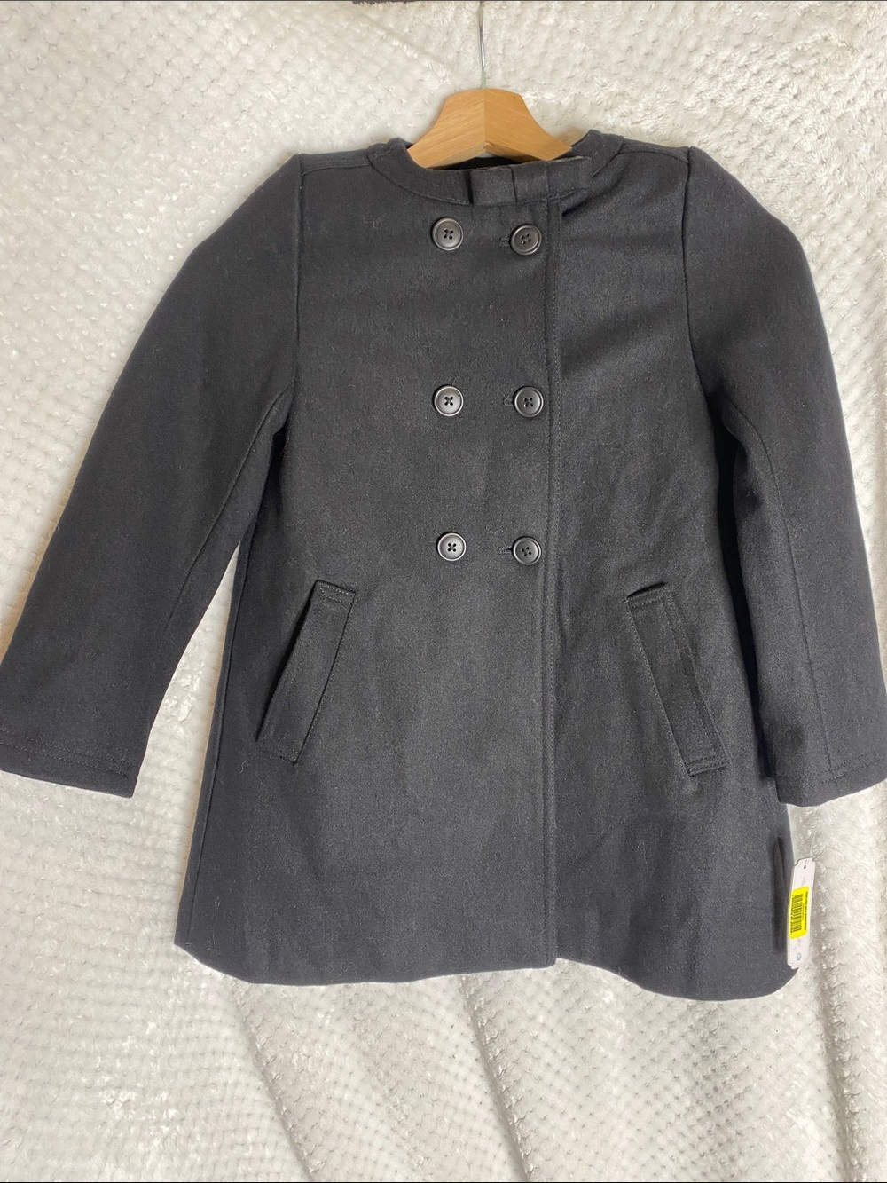 Edgehill Collection Girls' Black Pea Coat with Bow and Button Detail